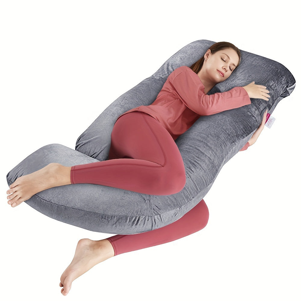 J & U-Shaped Pregnancy Pillow, Full Body Maternity Pillow with Velvet & Flannel Cover, Back, Legs & Belly Support for Pregnant Women, 43", 47" & 55", Multiple Colors