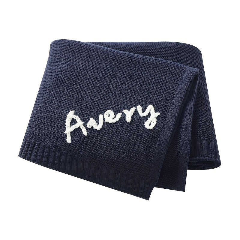 Personalized Hand-Embroidered Baby Name Knitted Blanket, Custom Name & Birthday Keepsake Blanket, 17 Color Options, Unique Baby Shower Birthday & Newborn Gift