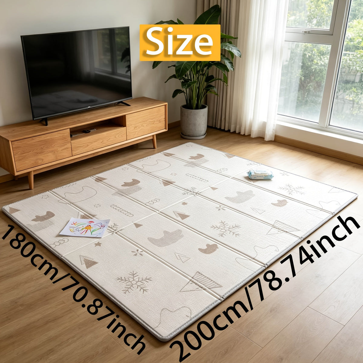 Reversible Foldable Baby Play Mat with Edge Binding, Nordic Minimalist Foam Crawling Mat for Infants & Toddlers, Happy Farm 71"x59" & Polar Bear 79"x71", Cloud & Forest Animal Pattern Nursery Playmat