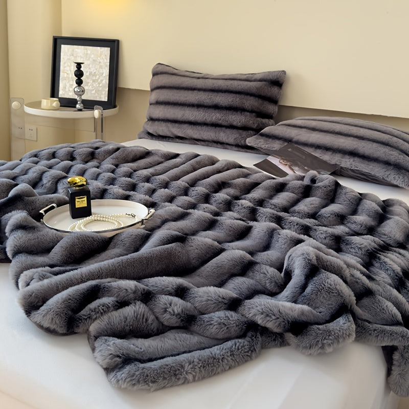 Luxury Thick Striped Plush Blanket – Rabbit-Like Soft Skin-Friendly Warm Throw for Sofa Bed Office & Travel in 6 Colors 3 Sizes