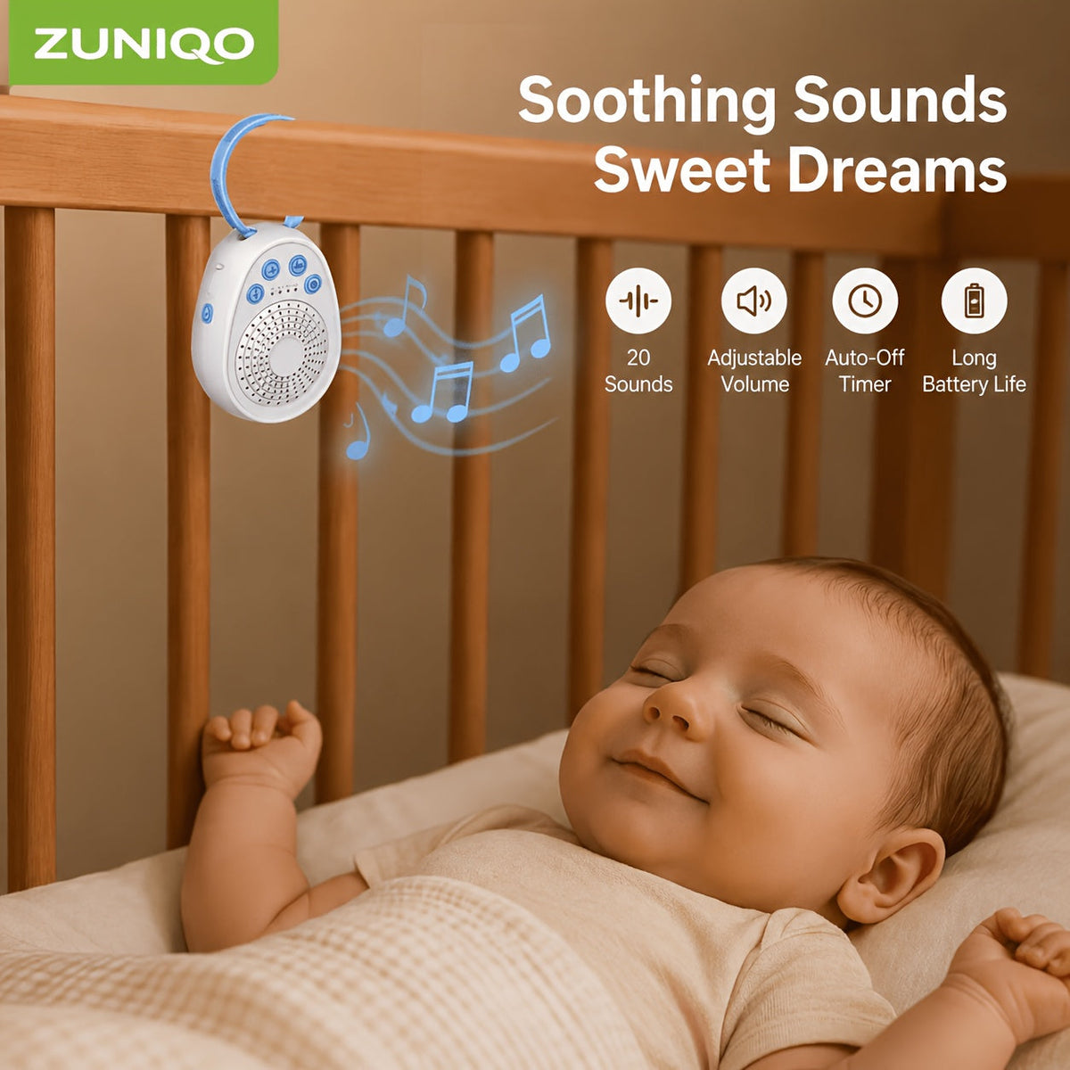 Baby White Noise Machine with 20 Soothing Sounds, Portable USB Rechargeable Sleep Aid with Timer & Memory Function for Newborns & Kids, Nursery, Travel & Stroller, White