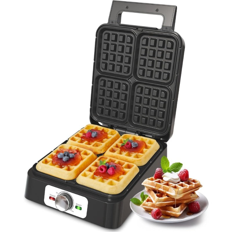 4-Slice Waffle Maker Electric Waffle Iron Adjustable Temperature Knob Control Nonstick Surface Indicator Light Easy Clean for Family Breakfast Silver