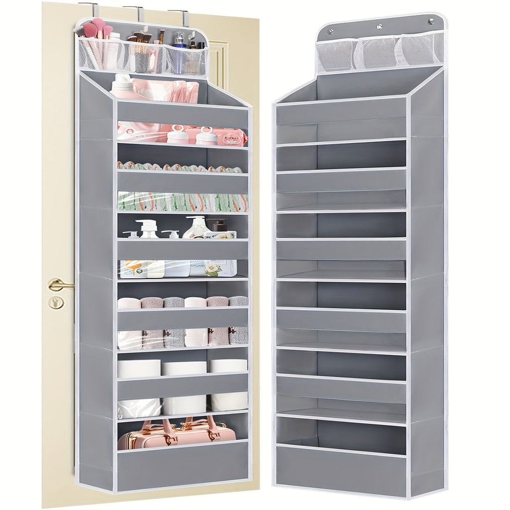 Over-the-Door Hanging Storage Organizer, 7 Spacious Pockets with Clear Window, 50 lb Capacity Door Organizer for Shoes Diapers & Bedroom Storage, Dark Grey