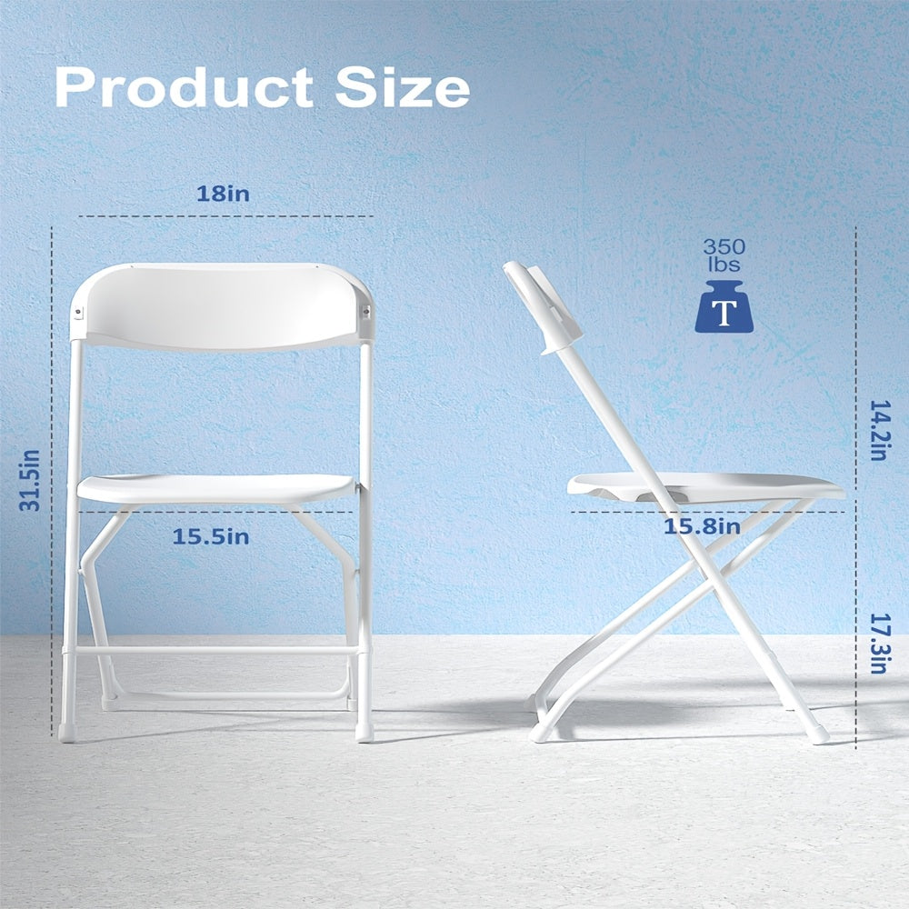 White Folding Chairs 6 10 or 12 Pack Plastic Stackable 350lb Heavy Duty, Portable Party Chairs with Steel Frame for Wedding Office Patio Dining Events, Commercial Grade