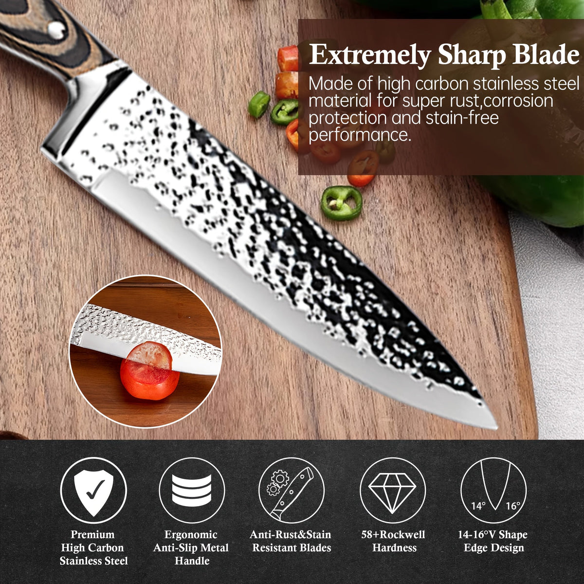 Stainless Steel Kitchen Knife Set 15-Piece – Professional Chef Cooking Knives Dishwasher Safe for Home Kitchen & Restaurant