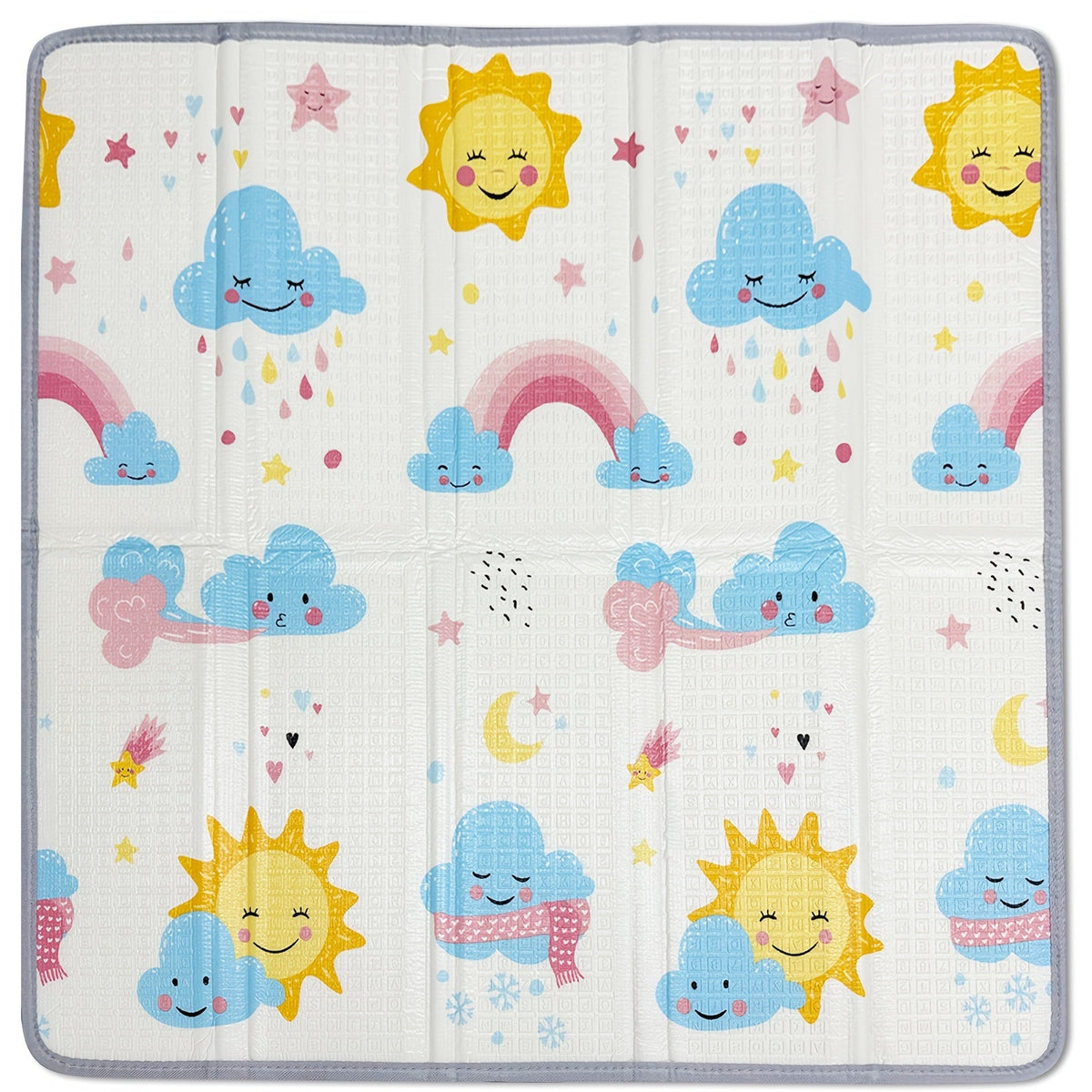 Foldable Safety Foam Baby Play Mat, 50 × 50 × 0.4 Inch Thick Reversible Double-Sided Portable Playpen Floor Mat, Soft Cushioned Baby Activity Mat for Infants & Toddlers, Sun & Planets
