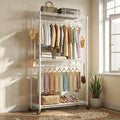 Heavy Duty Rolling Clothes Rack Adjustable Double Rods – Metal Freestanding Closet Organizer with Wheels & Side Hooks for Hanging Clothes