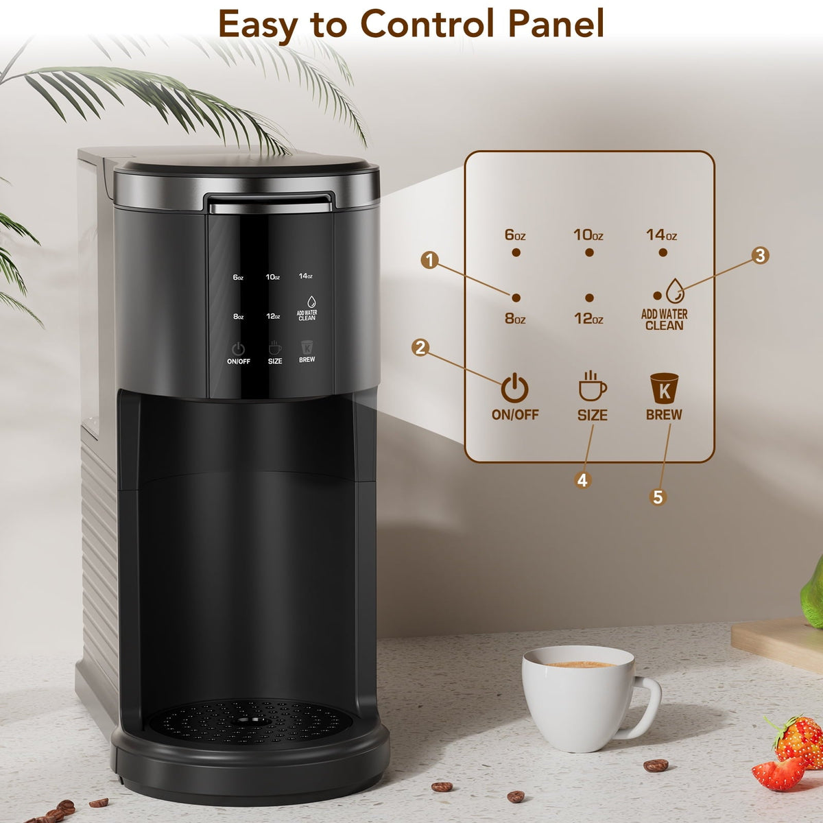 Single Serve Coffee Maker 1200W – Compatible with K-Cup Pods & Ground Coffee 40oz Water Tank Self-Clean Quick Heating for Home & Office