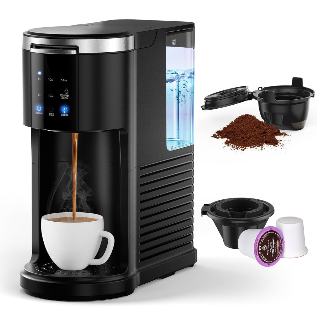 Single Serve Coffee Maker 1200W – Compatible with K-Cup Pods & Ground Coffee 40oz Water Tank Self-Clean Quick Heating for Home & Office