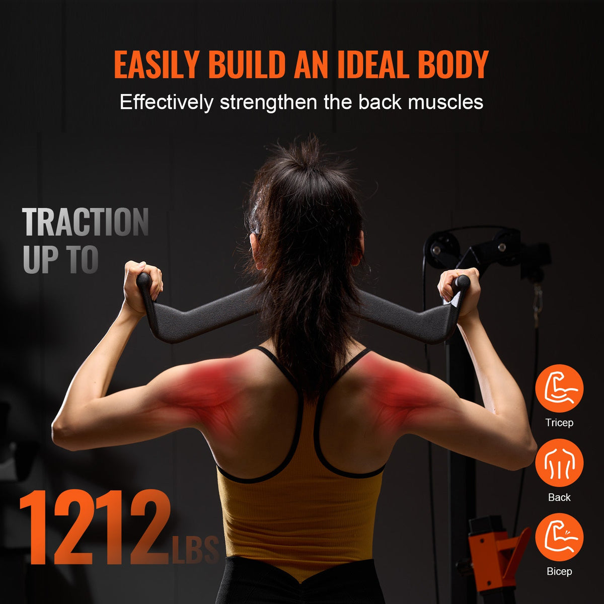 Lat Pulldown Bar Cable Machine Attachment Set 5-Piece Solid Steel V-Bar T-Bar Handle for Home Gym & Commercial Use, 550kg Capacity, Non-Slip Grip, Universal Carabiner Fit – Build Back, Biceps & Triceps