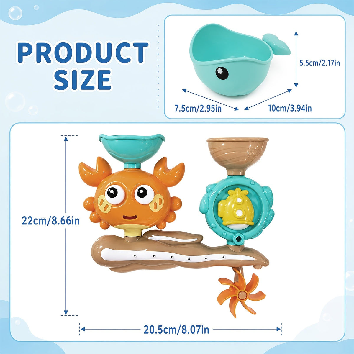 Crab Bath Toy with 2-Way Water Flow, Fun Water Play Bathroom Toy for Kids Toddlers & Babies, Interactive Bath Time Sensory Toy, Random Color