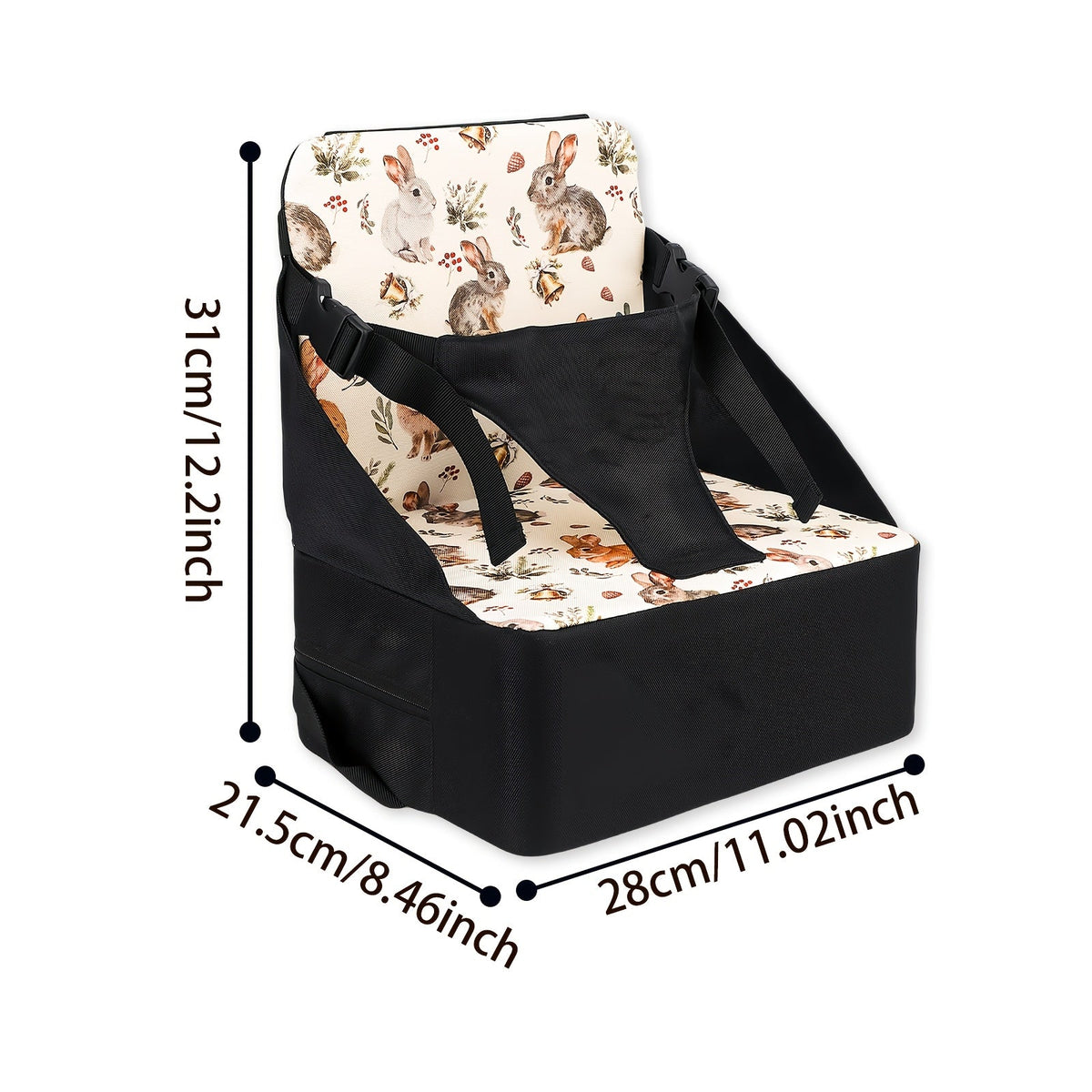 Portable Foldable Baby Booster Seat with Non-Slip Mat, Convenient Carry-Along Booster Seat for Kitchen & Dining Chairs, for Boys & Girls Ages 0-3, Christmas Bunny, Space Cruise & Colored Flowers