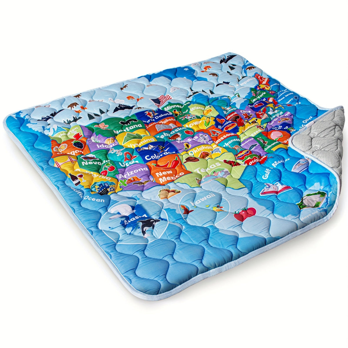 Baby Play Mat 50x50", Super Soft Anti-Slip Machine Washable Playpen Crawling Activity Mat for Floor & Picnic, Animal Alphabets, Boho Nature, Rainbow, Geometry, High Contrast, USA Map & Vehicles