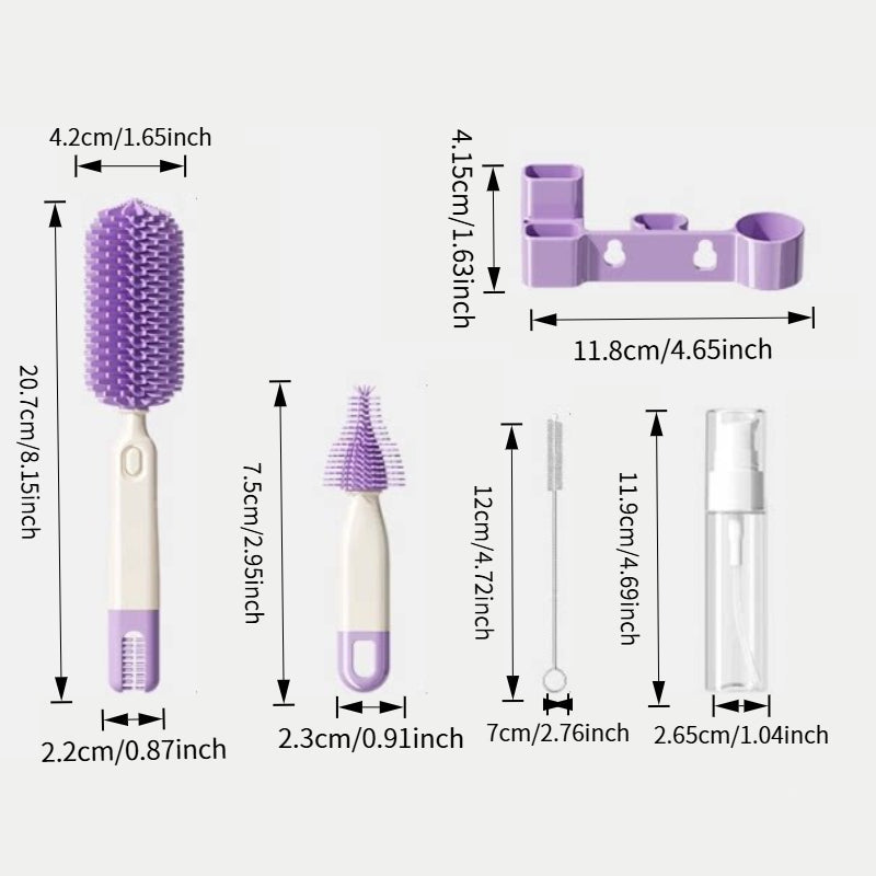 11-in-1 Multifunctional Baby Bottle Brush Cleaning Kit, Portable Travel Set with Nipple Brush, Foldable Stand & Draining Rack for Bottles, 5 Colors