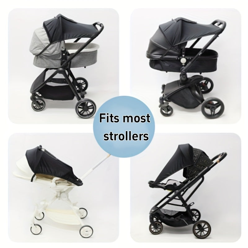 Stroller Canopy Sunshade with Elastic Mesh Sunroof, UV-Resistant Stretchable Single-Piece Sun Cover for Baby Strollers, Lightweight & Easy to Carry, Black