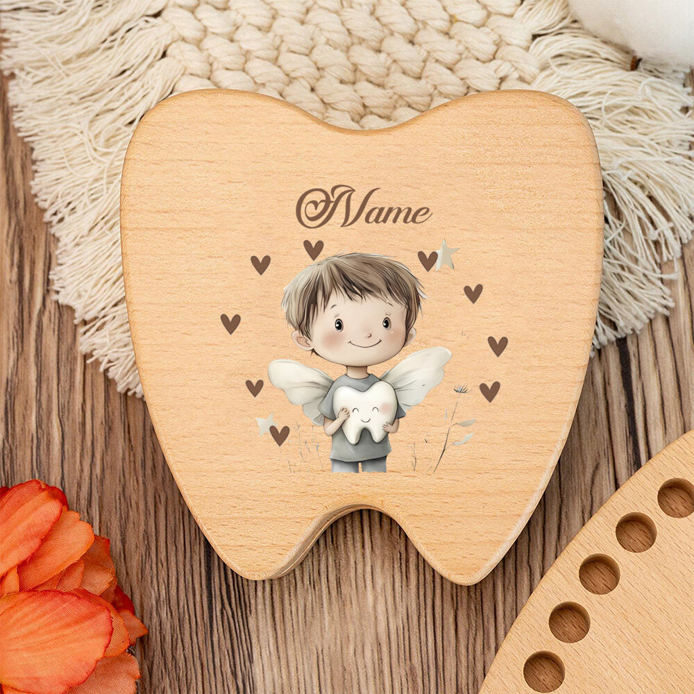 Personalized Baby Tooth Keepsake Storage Box, Custom Name & Color-Printed Design for Incisors Canines & Wisdom Teeth, Tooth Elf & Tooth Angel Designs, Baby Milestone Memory Gift