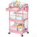 3-Tier & 4-Tier Mobile Nursery Storage Cart on Wheels, Space-Saving Rolling Organizer for Nursery & Baby Room Decor, Sturdy with Smooth Wheels, Baby Pink, Green, Blue, Purple, White, Black & Grey