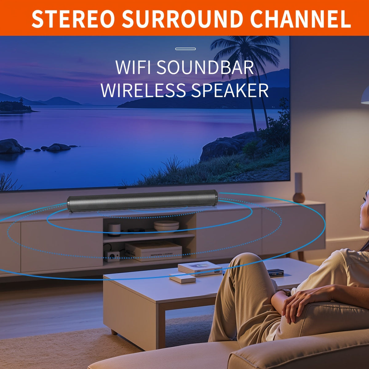 4D Surround Sound Speaker System with Hi-Fi Subwoofer - Wired & Wireless, IR Remote Control, Portable Soundbar for TV Computer Laptop Home Theater - Black