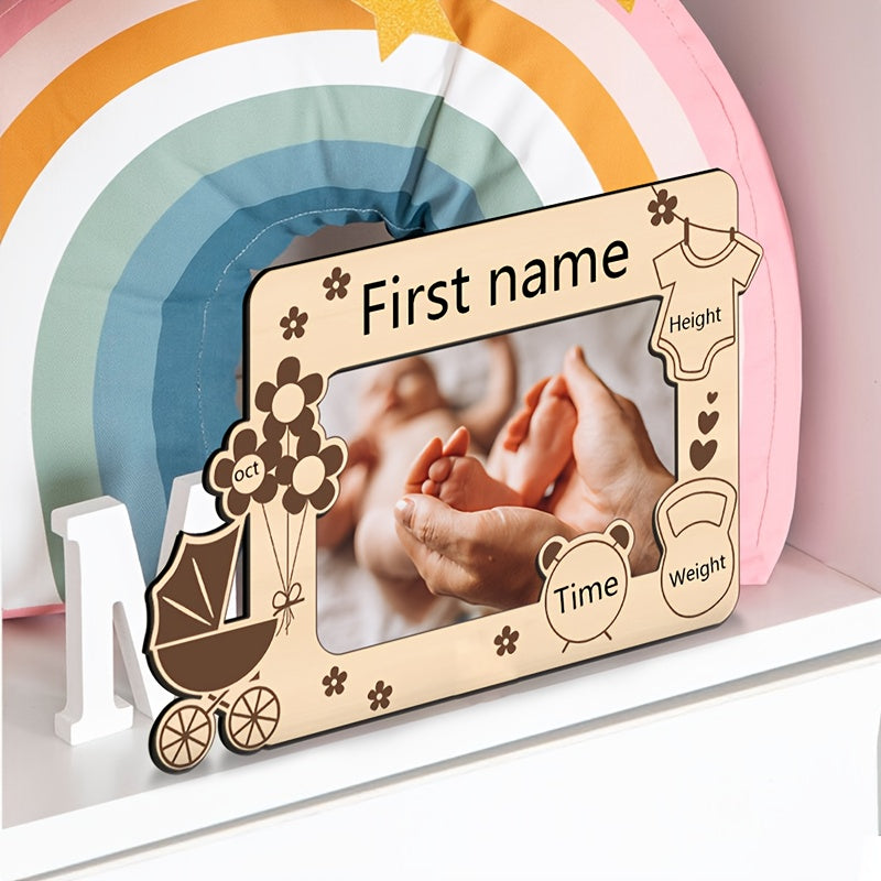 Wooden Baby Commemorative Photo Frame, Birth Stats Recording Frame for Name Height Weight & Date of Birth, Nursery Family Photo Decoration Keepsake Gift, Style A & B