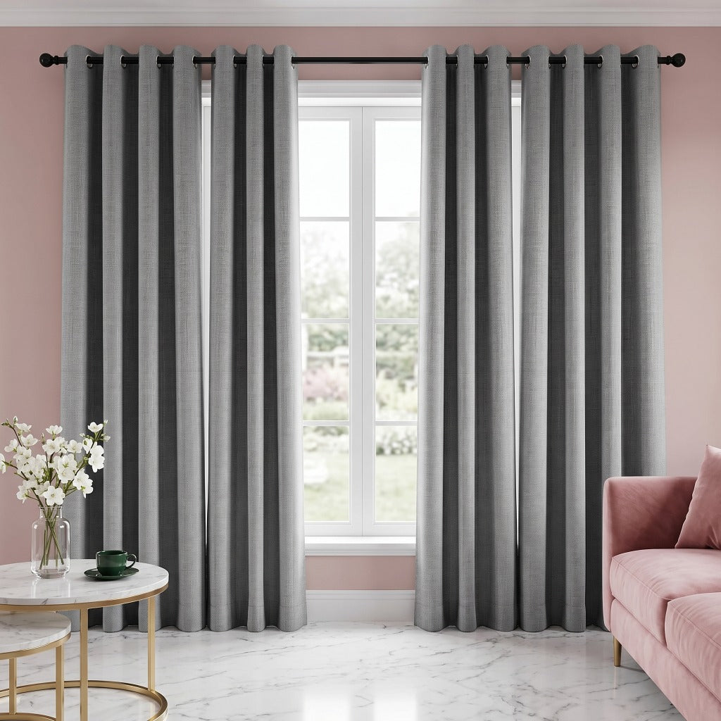 Linen Textured 100% Blackout Curtains 4 Panels Machine Washable Window Drapes – Rust Light Grey Khaki 54W x 84L Inch