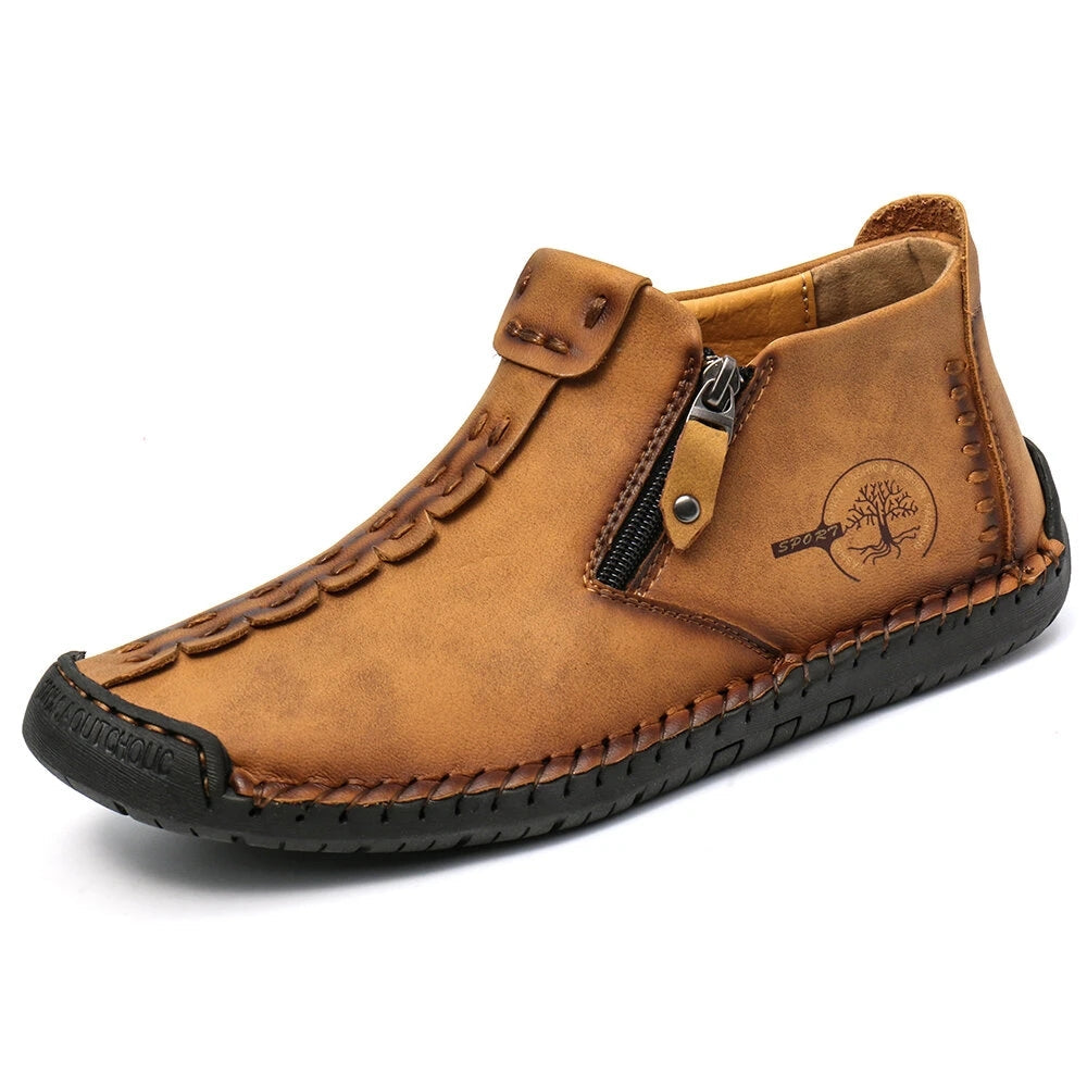 GEAINO Men's PU Zip Short Boots - Vintage Style, Round Toe, Rubber Sole, Faux Upper & Inner - US 6.5–12 - Tan, Black, Green & Blue