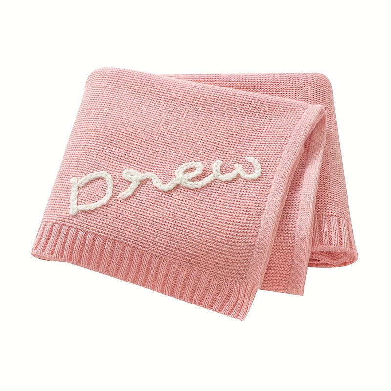 Personalized Hand-Embroidered Baby Name Knitted Blanket, Custom Name & Birthday Keepsake Blanket, 17 Color Options, Unique Baby Shower Birthday & Newborn Gift
