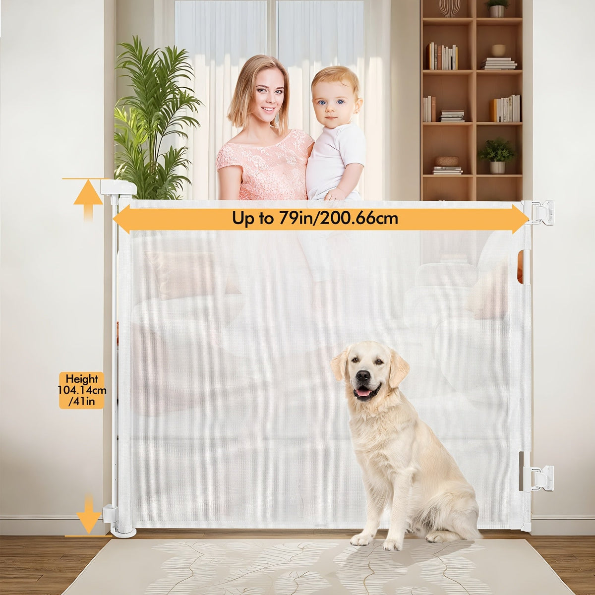 VERASTE Retractable Mesh Safety Gate, 33"/41" Tall Baby & Pet Gate for Doorways, Stairs & Hallways, Indoor & Outdoor Use, Multiple Width Options, Black, White & Gray