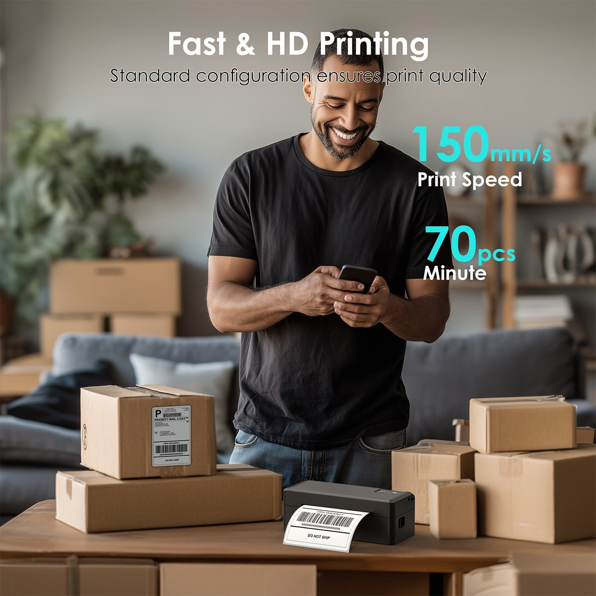 T53 Wireless 4x6 Thermal Label Printer - Compact Desktop, No Ink, iPhone/Android/Windows Compatible - Shipping, Mailing & Small Business Home Office - Black