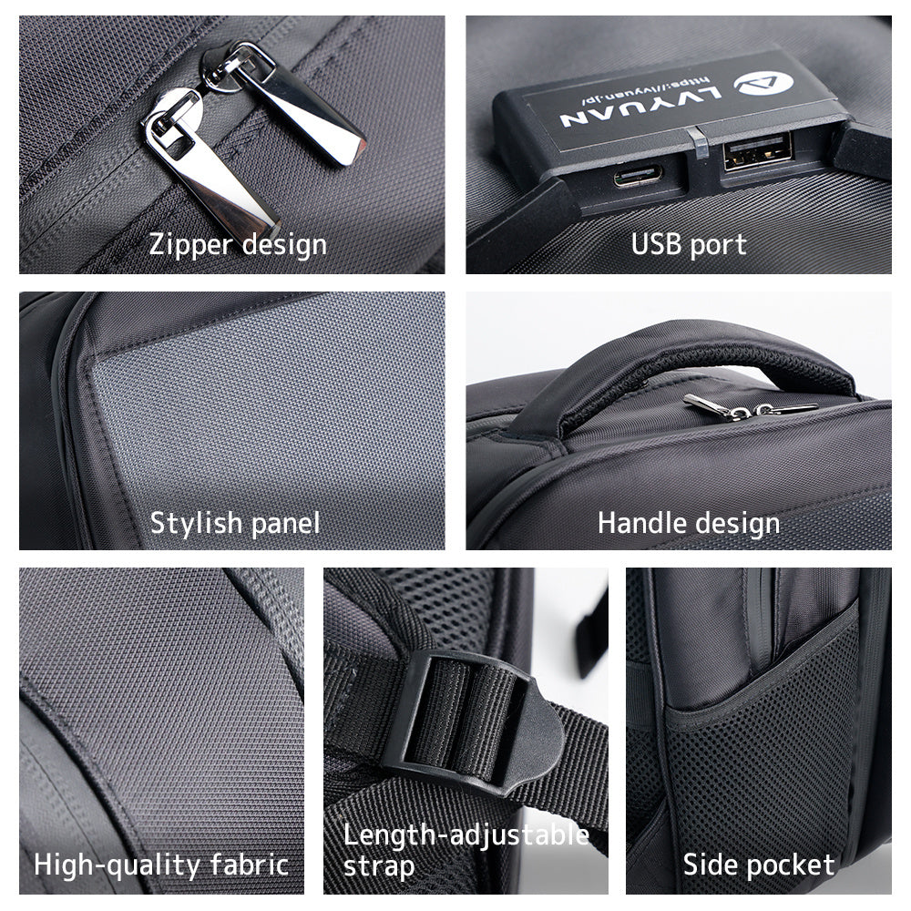 Solar Powered Backpack with Laptop Compartment 13-15.6 Inch USB Type-C Dual Charging Ports Multi-Pocket Oxford Fabric Ergonomic Straps for Commute Travel School Black