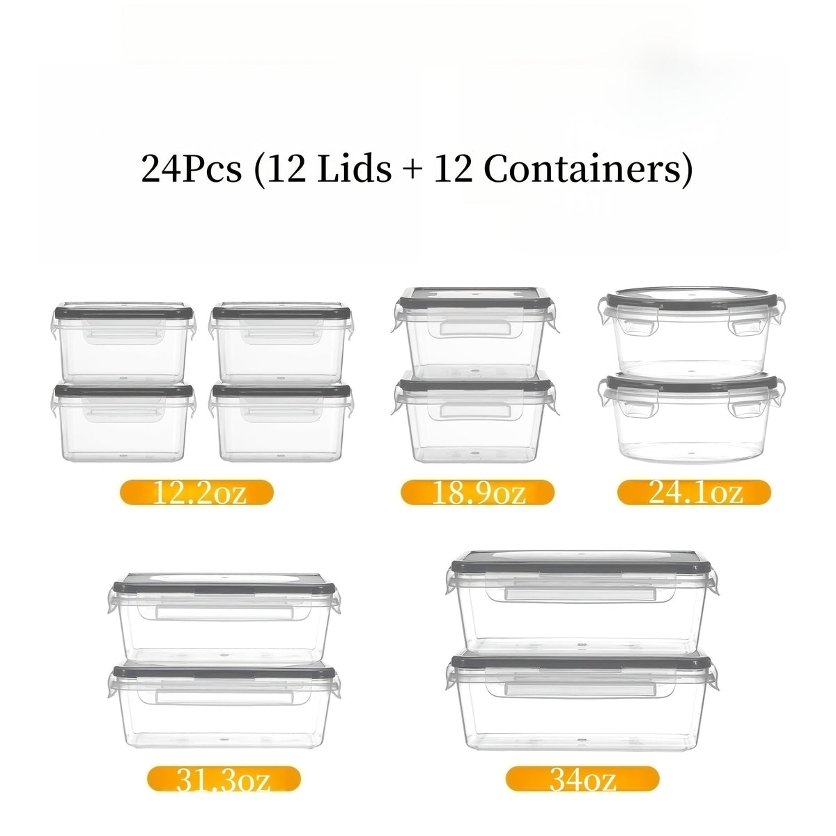 Airtight Food Storage Container Set - 24, 40 & 48-Piece, Leak-Proof 4-Side Locking Lids, Stackable, Food-Grade Plastic, Fridge, Freezer & Dishwasher Safe - Pantry, Kitchen, Travel & Picnic with Labels