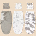 3-Pack Newborn Swaddle & Hat Set for Spring & Summer, Soft Swaddle Cloth with Matching Hat for Infants, Gray Wavy Cloud Pink Rabbit Bear White Rabbit & Gray Rocket Cloud