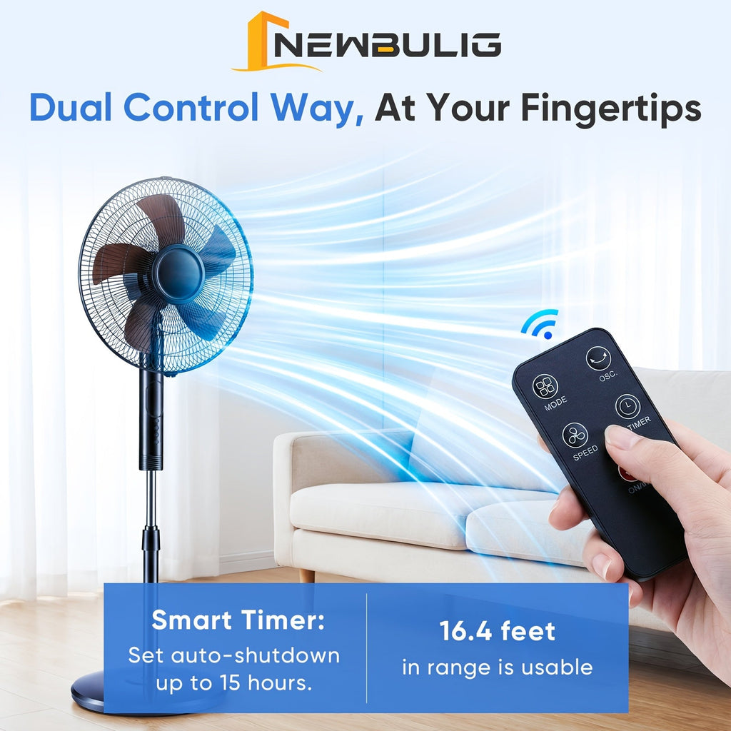 Pedestal Fan with Remote Control 45–53 In Adjustable Height 1050 CFM 80° Oscillating 3 Speeds 3 Modes 12H Timer Quiet Standing Floor Fan for Home Bedroom & Living Room – Black