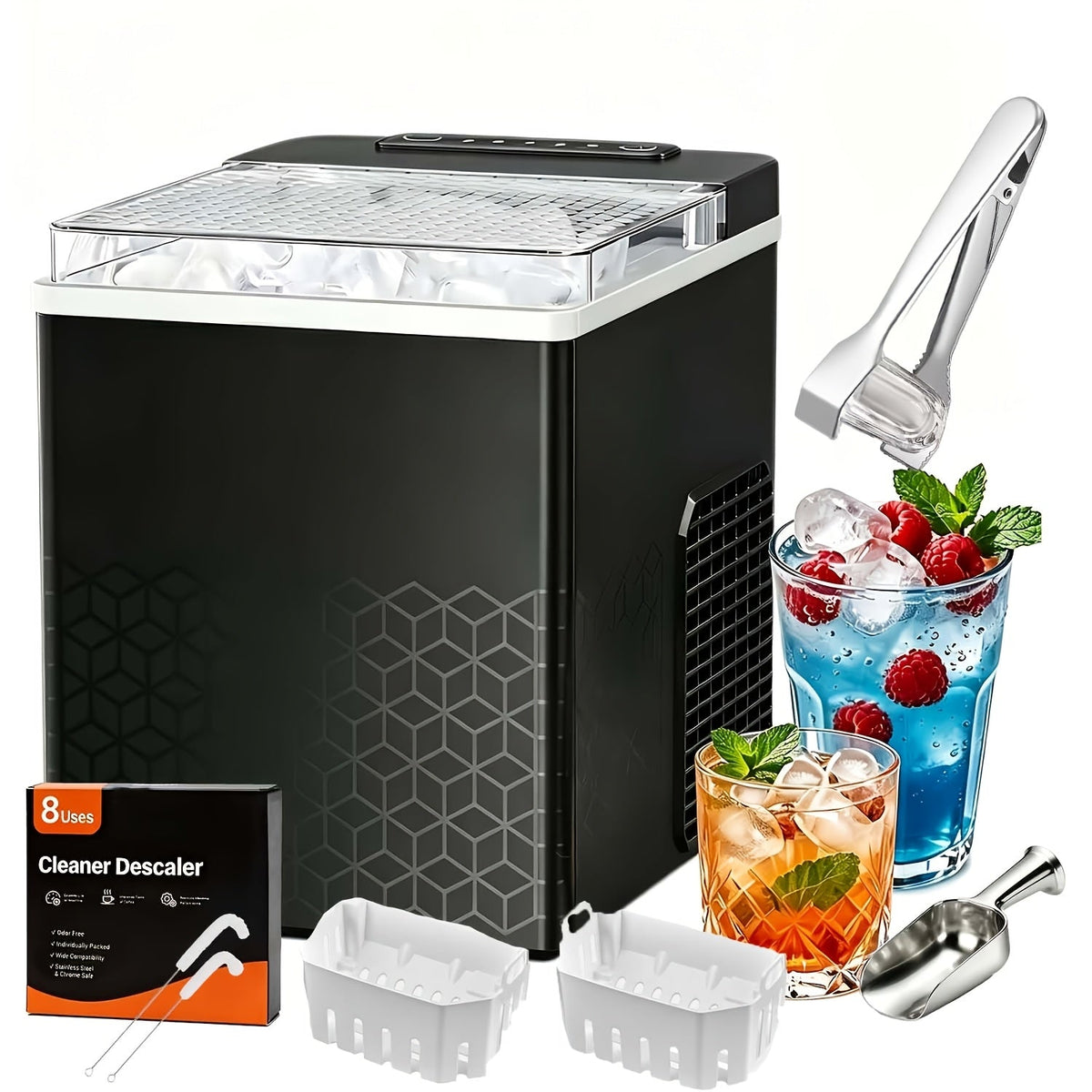 Countertop Nugget Ice Maker 35Lbs/Day 2025 Upgraded, Self-Cleaning Pebble Ice Maker with Stainless Steel Housing, One-Click Operation & Water Reservoir, Soft Chewable Pellet Ice for Home & Kitchen, Black Gray Steel