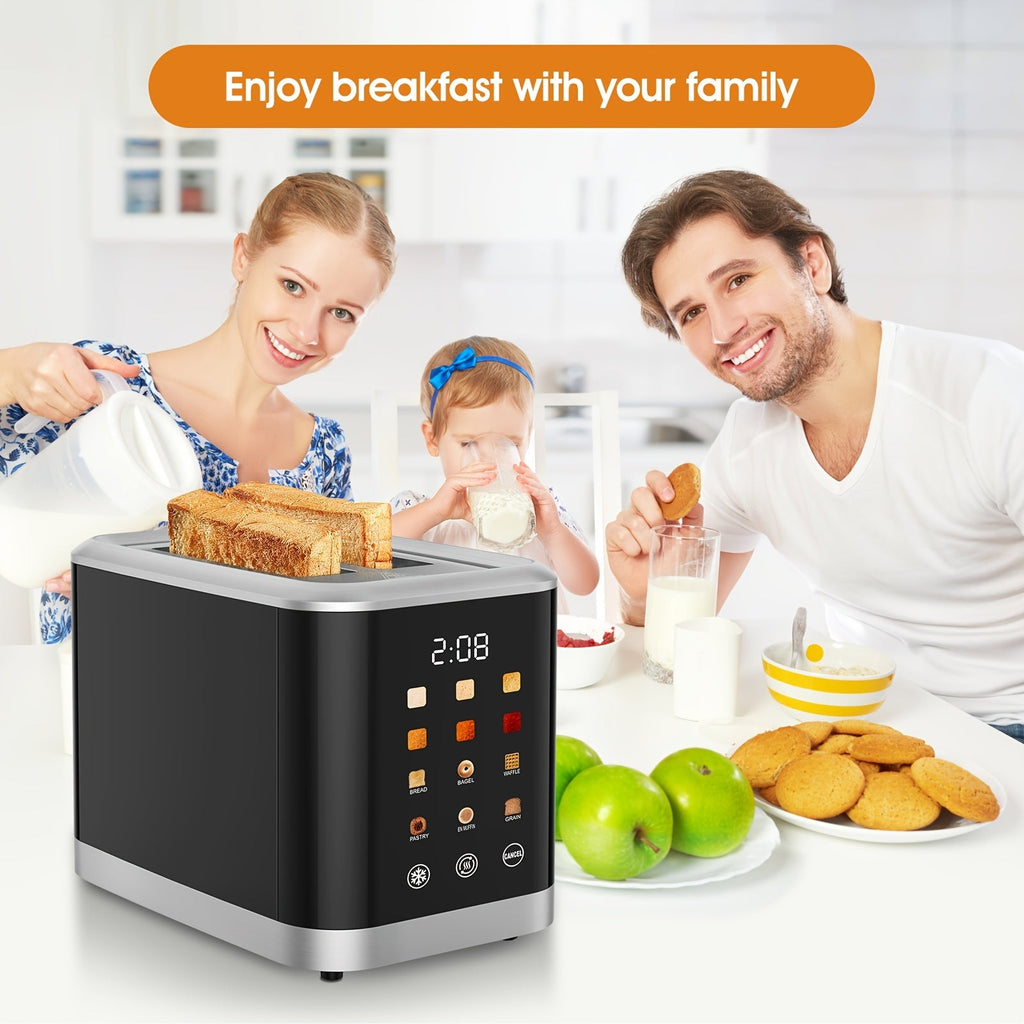 2-Slice Touchscreen Toaster with 1.5" Wide Slots - 6 Bread Types, 6 Shade Settings, 5 Toast Functions, Cancel & Defrost, for Bread English Muffins Bagels Croissants - Black