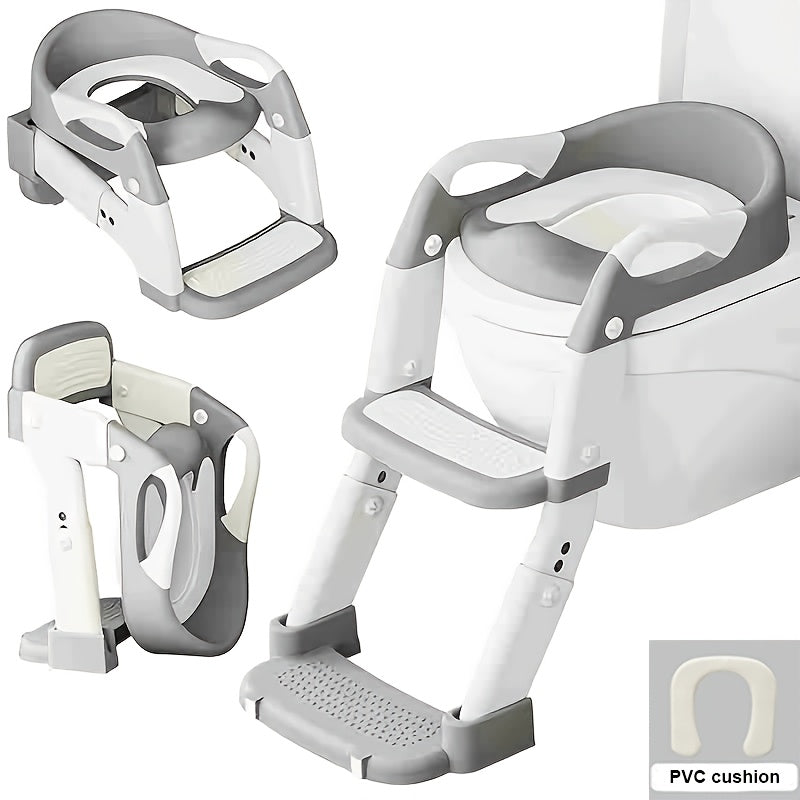 3-in-1 Portable Potty Training Toilet Seat Adjustable Height Collapsible Non-Slip Soft Padded for Home and Travel – Toddler Potty Chair Grey