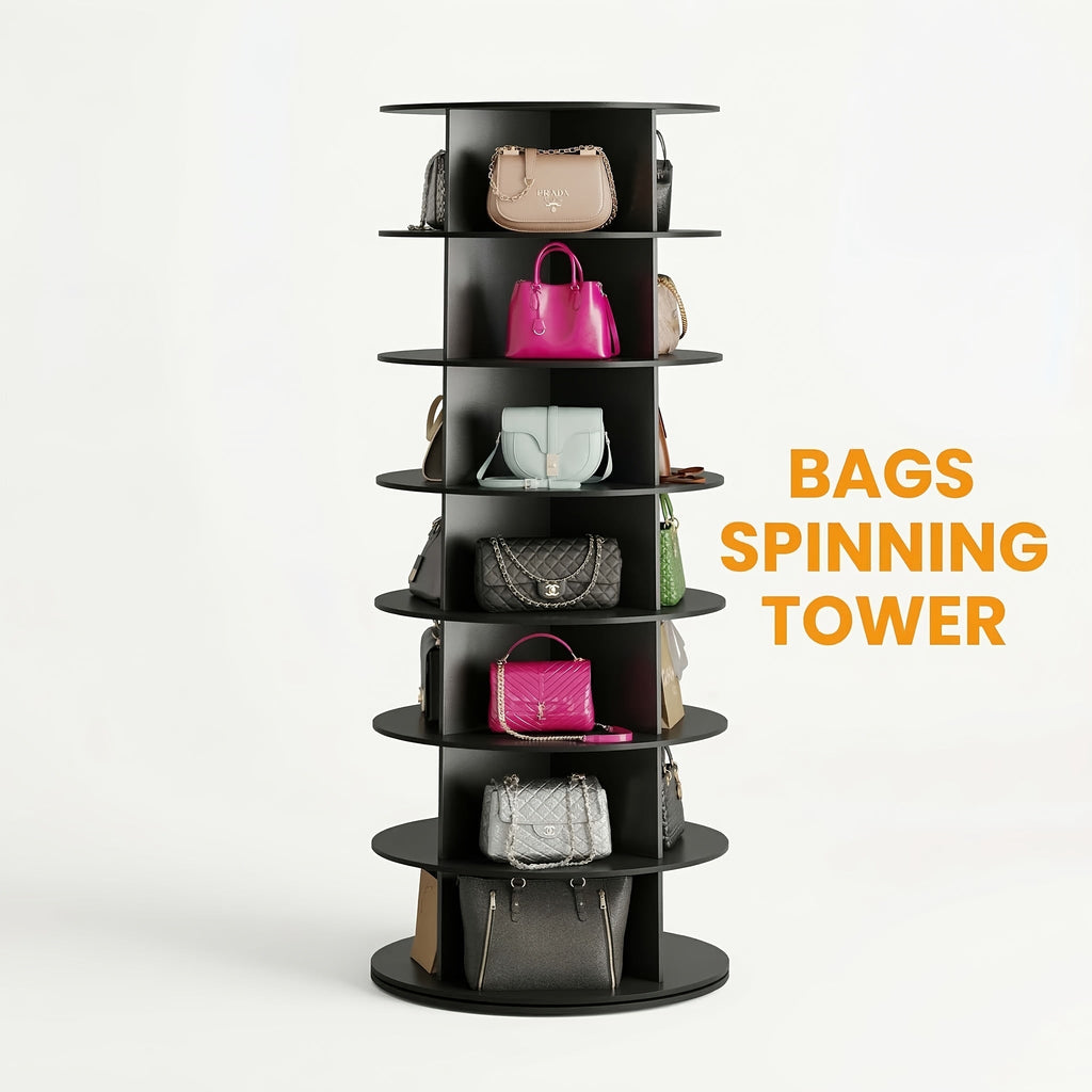 7-Tier 360° Rotating Shoe Rack Tower – Vertical Spinning Organizer for Shoes, Bags & Accessories, Space-Saving Storage Cabinet for Closet, Bedroom & Entryway, 63" Tall, Black or Pink – Nova Mart