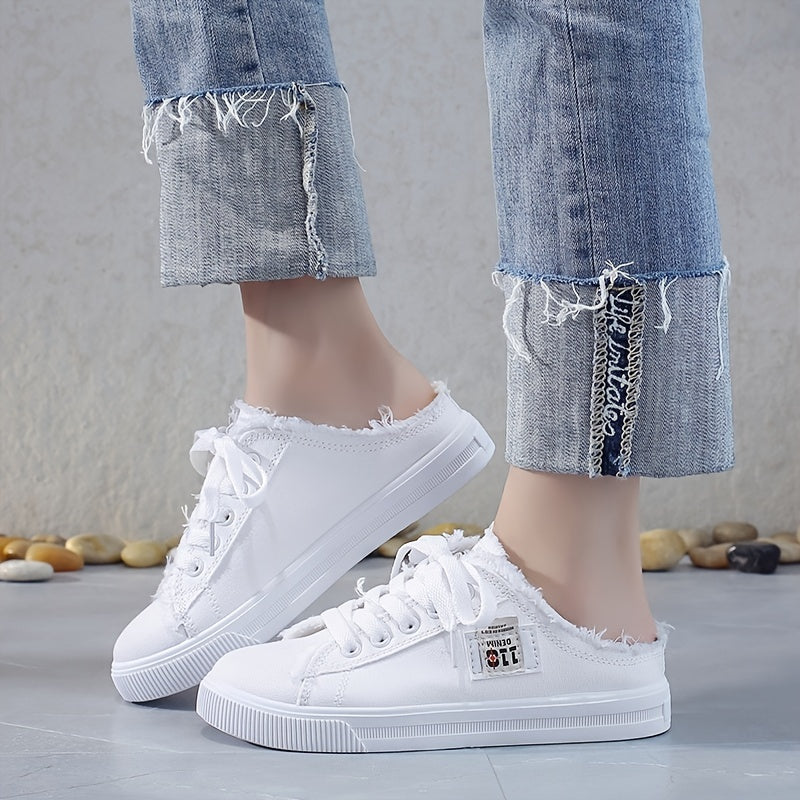 Women's Flat Slip-On Half Loafers - Breathable Casual Board Shoes - Korean Versatile Style - All-Season - US 4.5–10.5 - White, Black & Blue