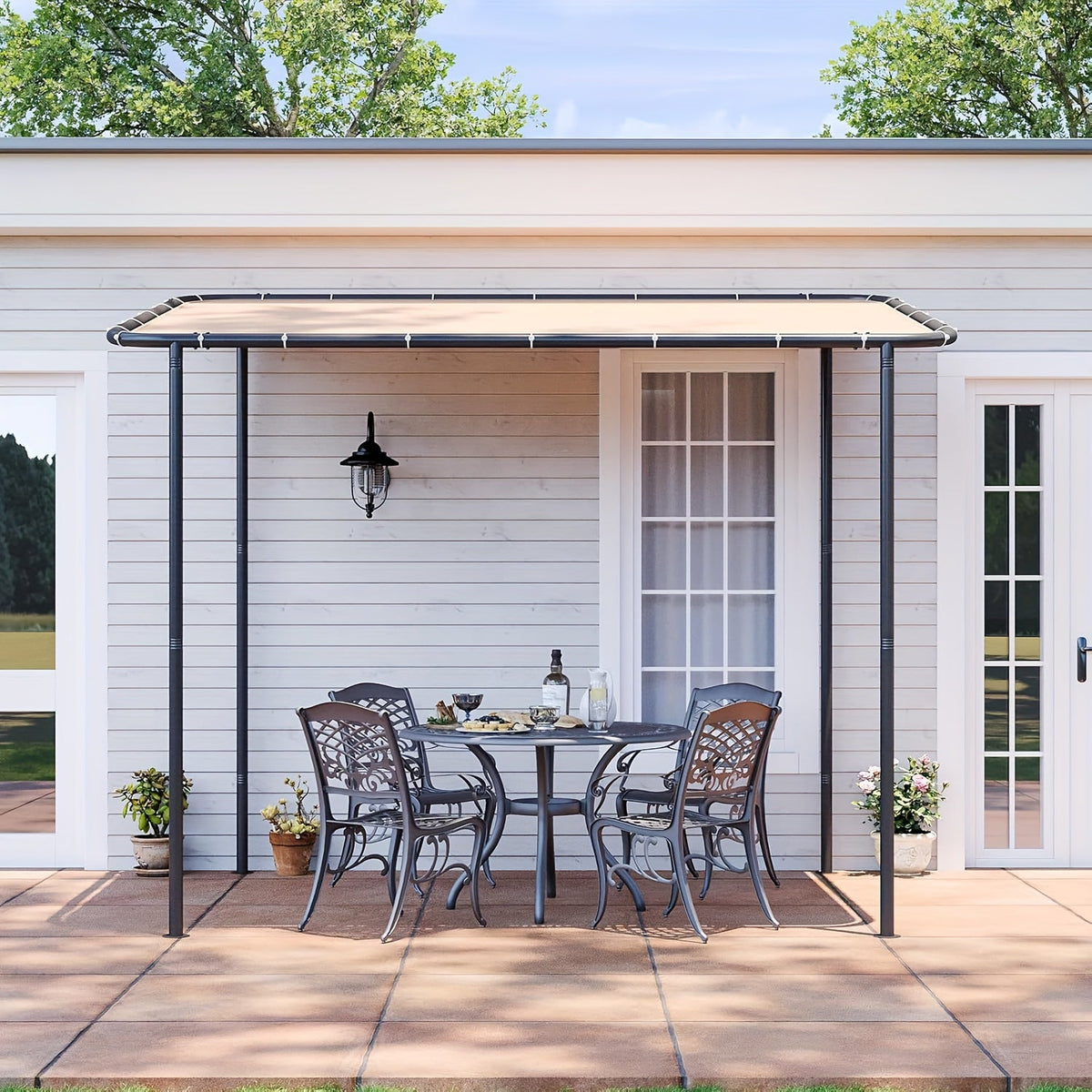 Lean-To Gazebo Pergola Wall Mounted Outdoor Canopy with Sloped Roof UPF50+ UV & Water Resistant for Patio Deck Backyard & Garden – 3 Sizes 8x5 / 10x6 / 12x10 ft – Khaki