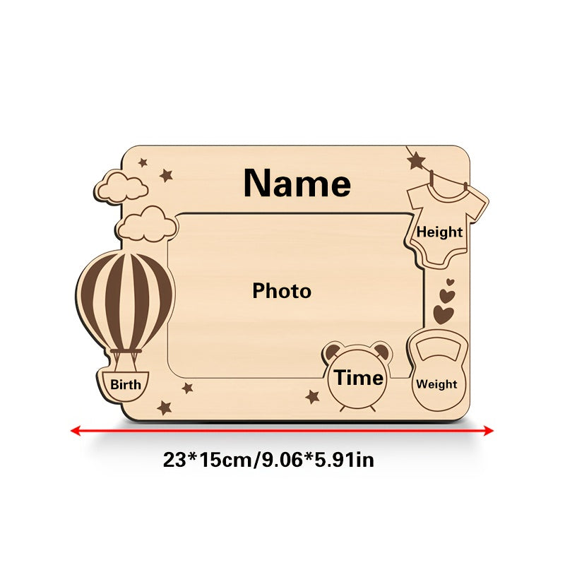 Wooden Baby Commemorative Photo Frame, Birth Stats Recording Frame for Name Height Weight & Date of Birth, Nursery Family Photo Decoration Keepsake Gift, Style A & B