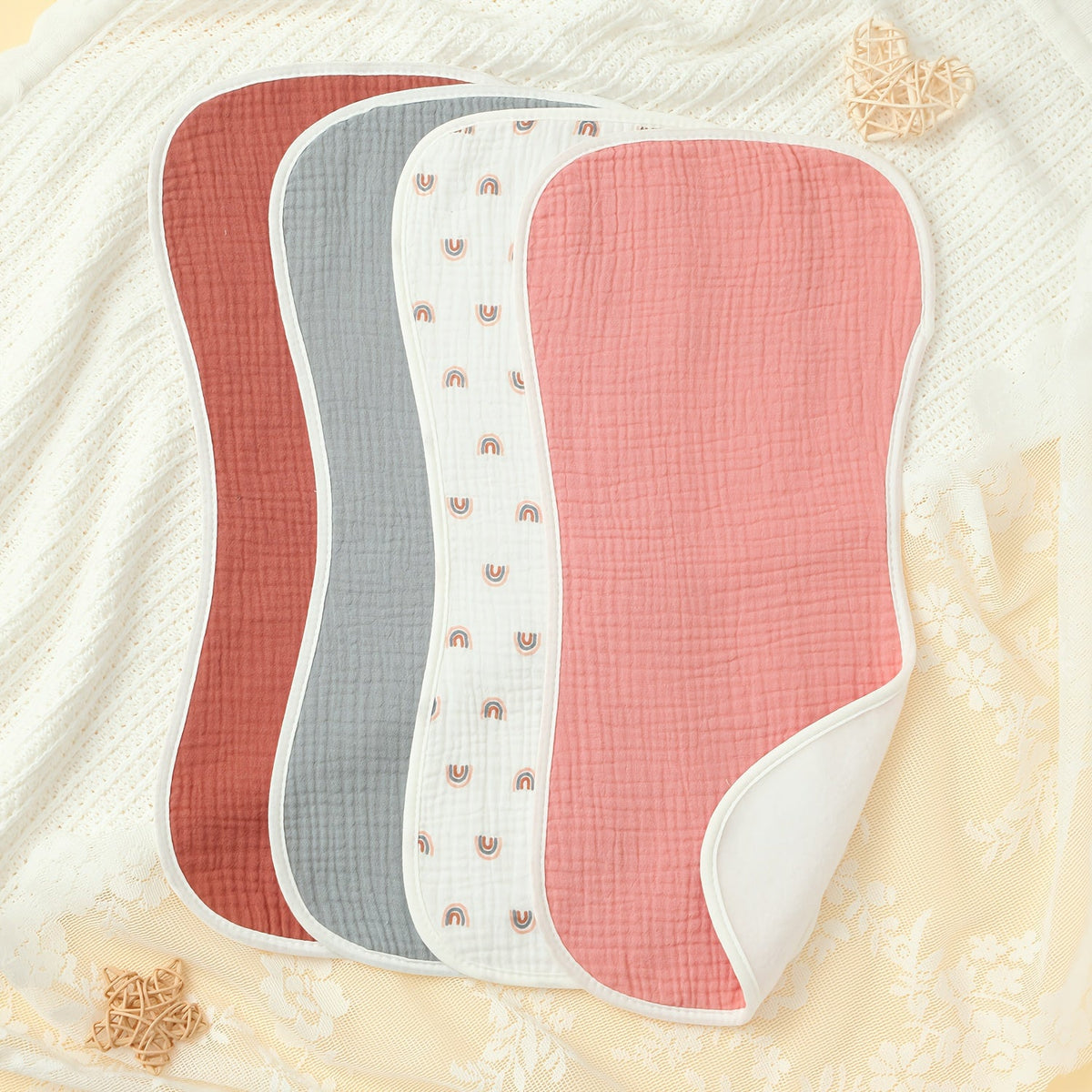 Muslin Baby Burp Cloths Set, Soft & Absorbent Printed Designs for Boys & Girls, 3-Piece Polka Dot, 4-Piece Rainbow Print & 5-Piece Star, Ideal Feeding Cloths for Infants & Toddlers