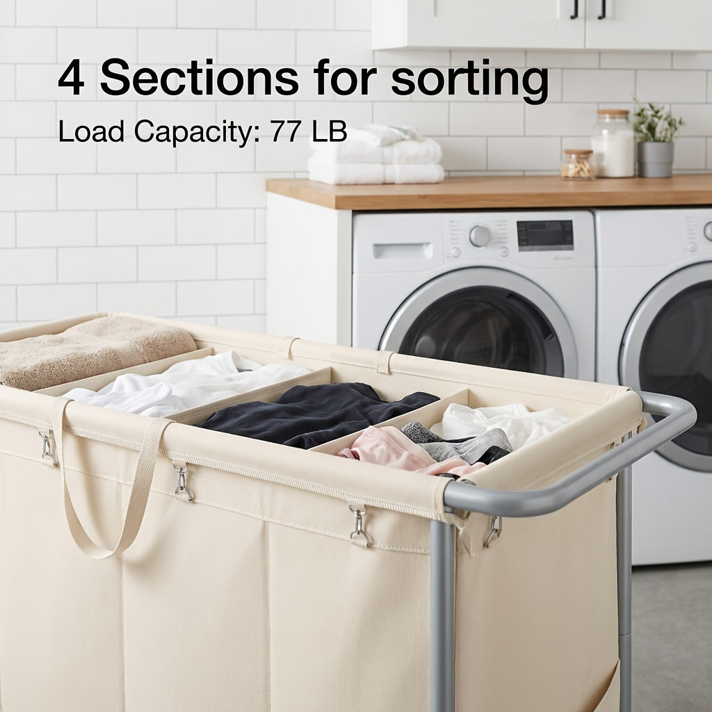 Large Capacity Rolling Laundry Hamper with Wheels Removable Liner & Steel Handle Frame 47.5 Gal or 68.6 Gal 4-Section Easy Mobility