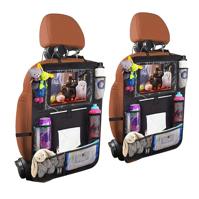Car Seat Back Organizer & Hanging Storage Bag, Multifunctional Rear Seat Anti-Kick Protector with Storage Pockets for Kids & Family, Black (Single & Two-Piece Options)