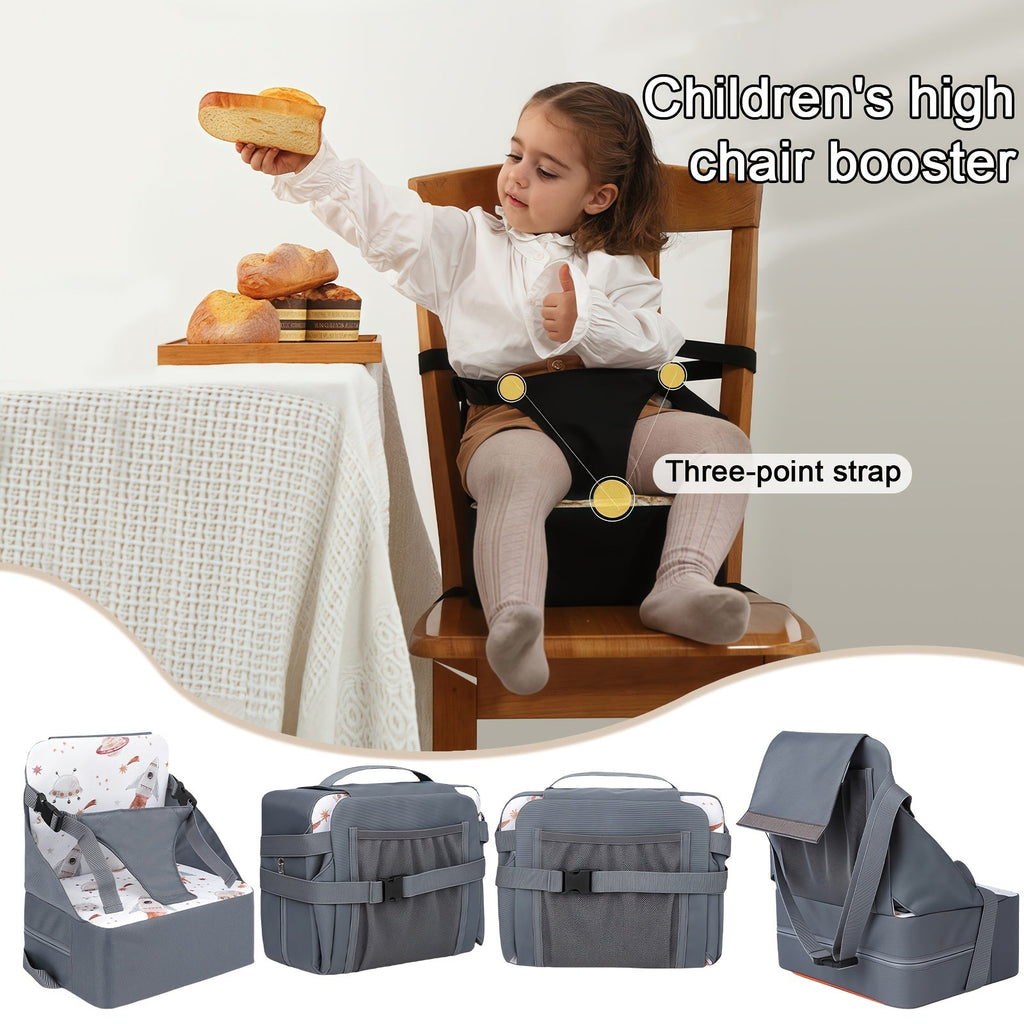 Portable Foldable Baby Booster Seat with Non-Slip Mat, Convenient Carry-Along Booster Seat for Kitchen & Dining Chairs, for Boys & Girls Ages 0-3, Christmas Bunny, Space Cruise & Colored Flowers