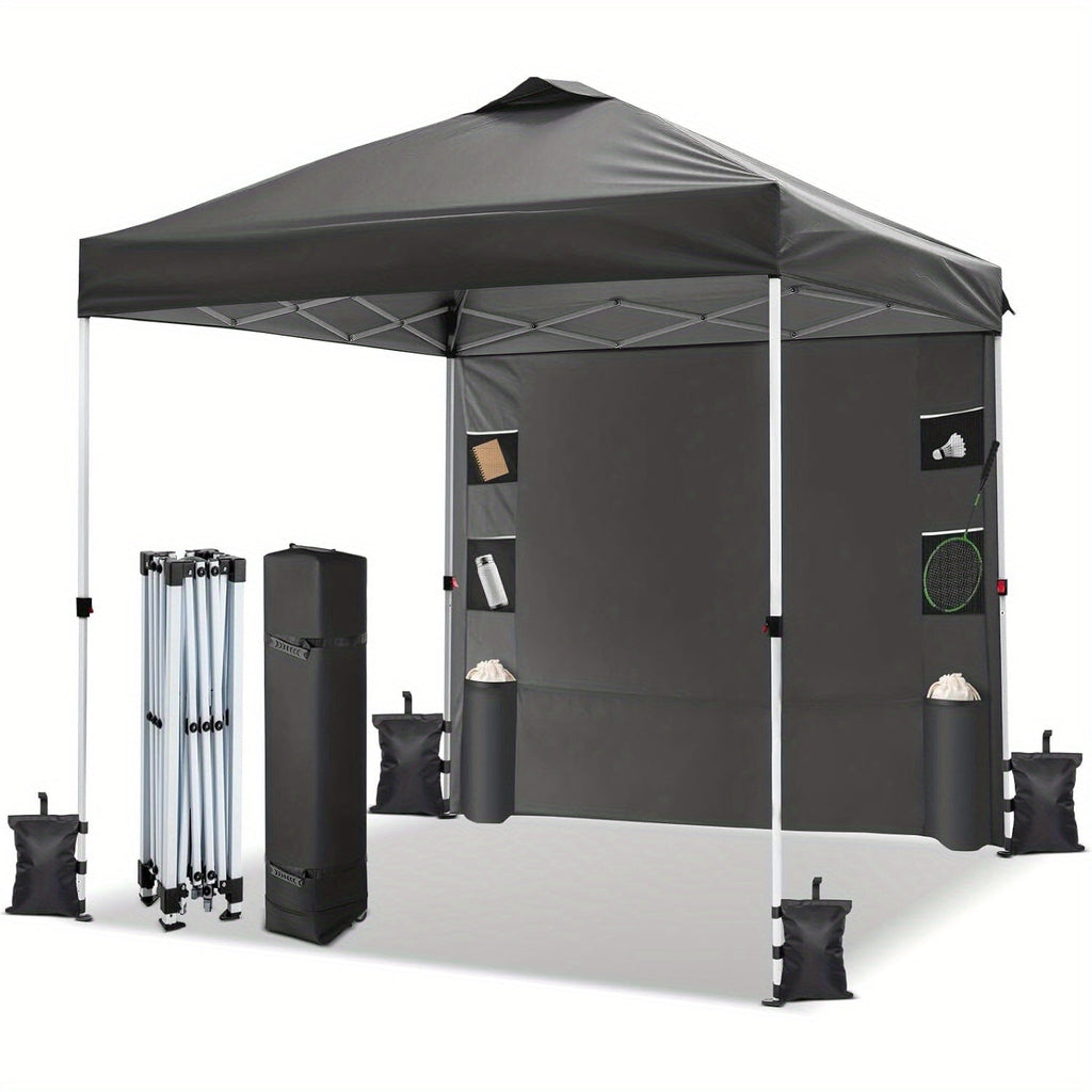 10x10 ft Instant Pop-Up Canopy Tent with Removable Sidewall & Sandbags UV50+ Waterproof Vented Top One-Person Setup for Beach Camping Party & Outdoor Events – Blue, Black or White