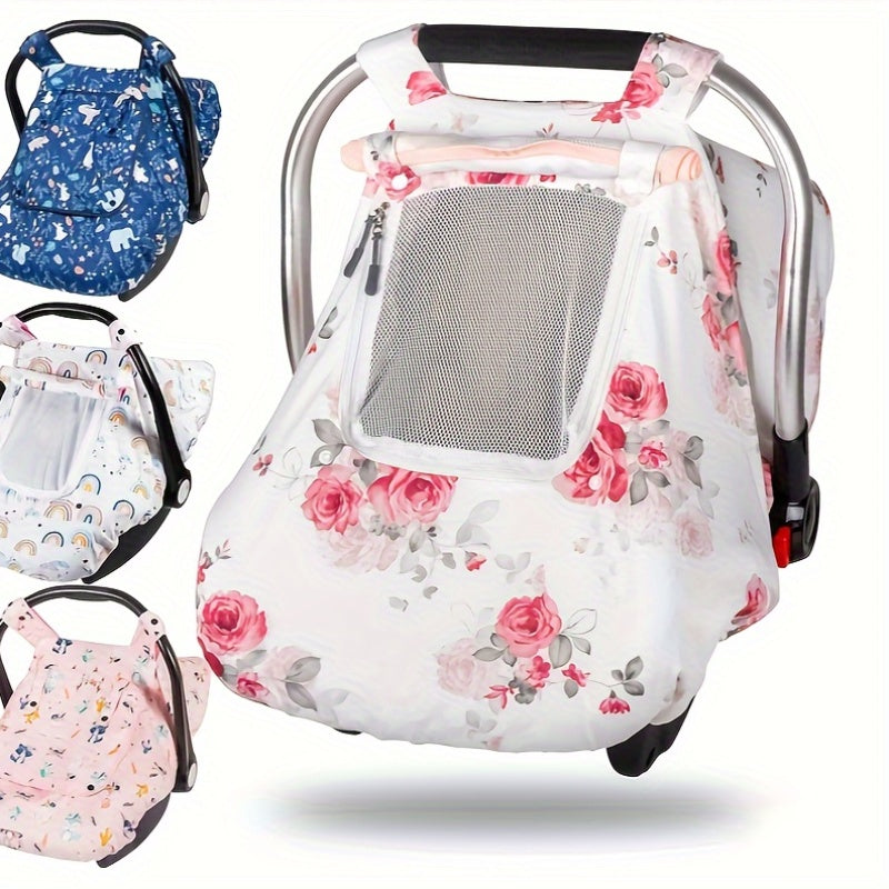 3-in-1 Minky Baby Car Seat Cover, Soft Breathable Infant Car Seat Cover for Newborns, Pink, Purple Flowers, Blue Animal & Black Flower