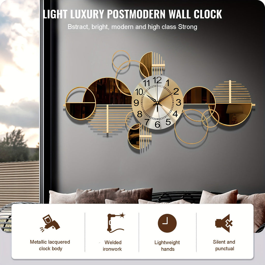 3D Metal Wall Clock Silent No-Ticking – Large 34"x17" Decorative Modern Wall Art Clock for Living Room Bedroom in Brown