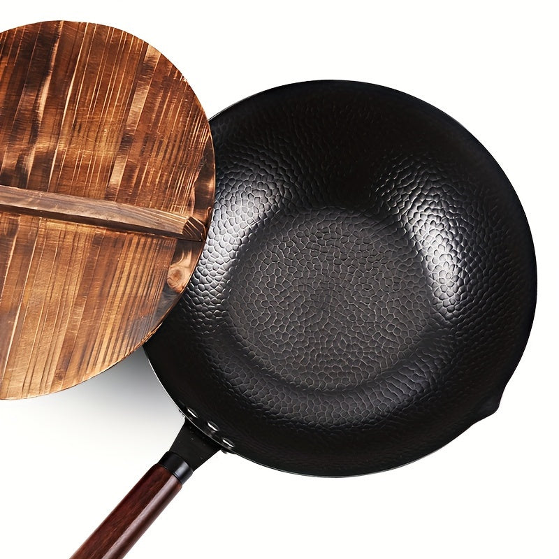 12.6" Carbon Steel Wok with 11-Piece Cookware Accessories - Flat Bottom Chinese Stir Fry Pan for Induction, Electric, Gas & Halogen - All Stoves Compatible
