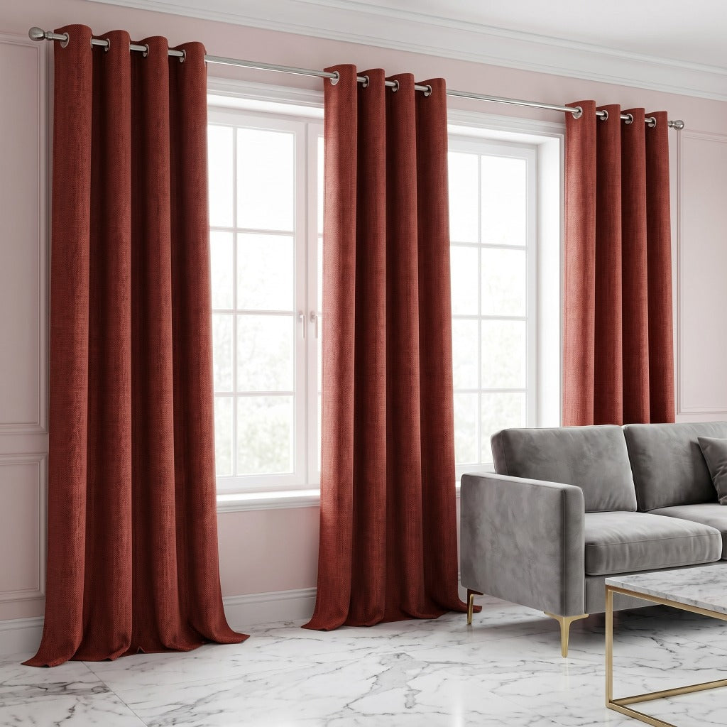 Linen Textured 100% Blackout Curtains 4 Panels Machine Washable Window Drapes – Rust Light Grey Khaki 54W x 84L Inch