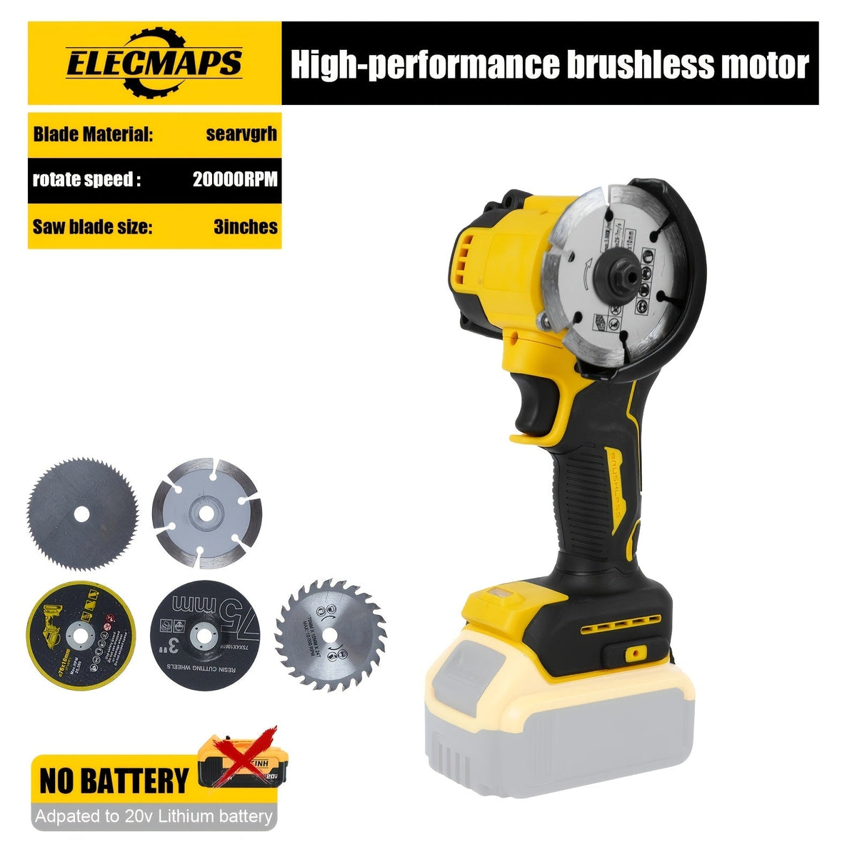 3-Inch Brushless Circular Saw Compatible with DeWalt 20V MAX Battery for Metal Wood Tile & Plastic – Tool Body + 5 Blades Included Battery Not Included