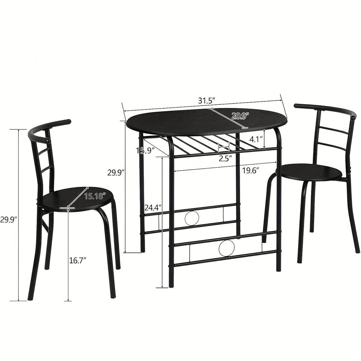 Bonnlo 3pcs Dining Set, Small Kitchen Table Set for 2, Breakfast Table Set, Kitchen Wooden Table and 2 Chairs for Small Space/ Dining Room/ Apartment/ Living Room/ Home Decor, Metal Frame Wine Rack